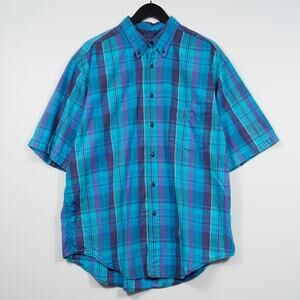 Vintage 90s GAP Madras Plaid Shirt Mens L Made in USA Short Sleeve